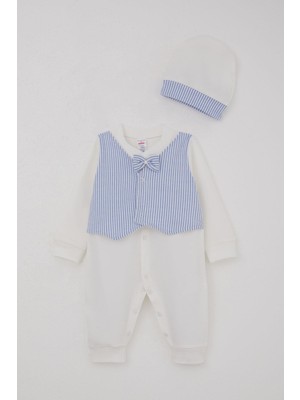 Breeze Erkek Bebek Tulum Sabit Papyonlu Yelekli 0-6 Ay, Beyaz