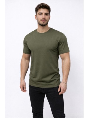 Axxel Erkek Haki Kısa Kollu Bisiklet Yaka T-SHIRT-D677