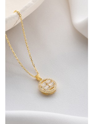 Two Arts Kadın 925 Ayar Gümüş Oval Baget Zirkon Taşlı Kolye | Hediye Kutusunda