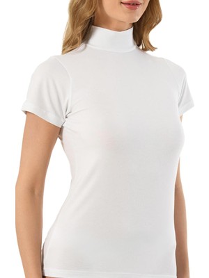 Jiber Kadın Rahat Modal Pamuklu Balıkçı Yaka Yarım Kol Body T-Shirt