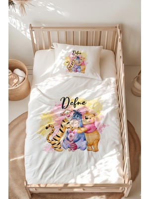 Lilabio %100 Pamuk Isme Özel Isimli Montessori Yatak Nevresim Takımı (100X200 Cm) Winnie The Pooh