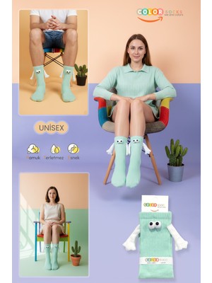 Color Socks Pembe El Ele Tutuşan Gözlü Mıknatıslı Soket Çorap Seti Düz Desenli Unisex
