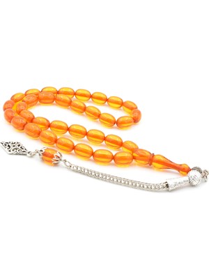 Arnavut Kamçılı Beyzi Kesim Sarı Sıkma Kehribar Tesbih 033