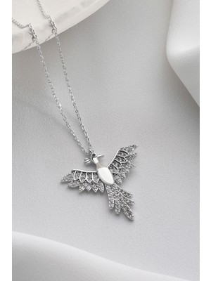 Two Arts Kadın 925 Ayar Gümüş Kuş Motifli Zirkon Taşlı Kolye | Hediye Kutusunda