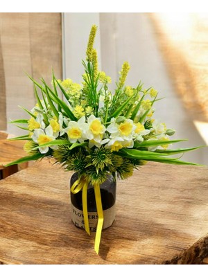 Sedosh Home Vision Yapay Sarı Nergis ve Kırçiçeği Aranjmanı 25X25X30 Dekoratif
