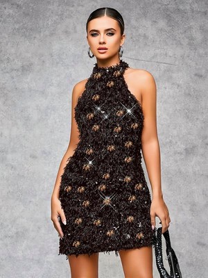 Amora Secret Özel Tasarım Özel Tasarım Gümüş Işıltılı Sırt Dekoltelı Fantezı Mını Club Elbısesı