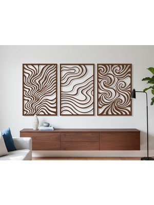 3 Parça Modern Geometrik Ahşap Duvar Tablosu Seti – Dekoratif Mdf Tablo