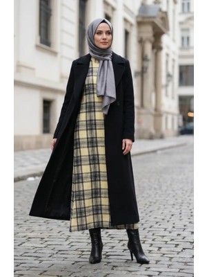 Ekose Desenli Oduncu Kışlık Elbise 2508-01 Sarı