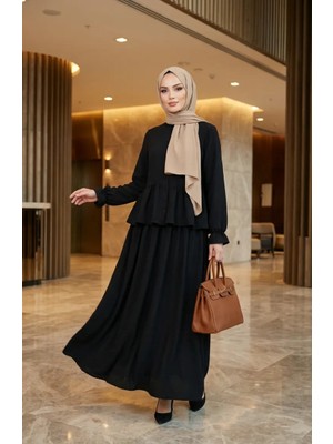 Aerobin Kumaş Fırfırlı Tesettür Ikili Takım 4145-05 Siyah