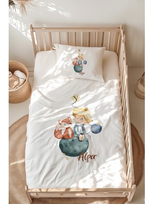 Lilabio %100 Pamuk Isme Özel Isimli Montessori Yatak Nevresim Takımı (100X200 Cm) Küçük Prens