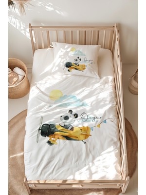 Lilabio %100 Pamuk Isme Özel Isimli Montessori Yatak Nevresim Takımı (100X200 Cm) Panda