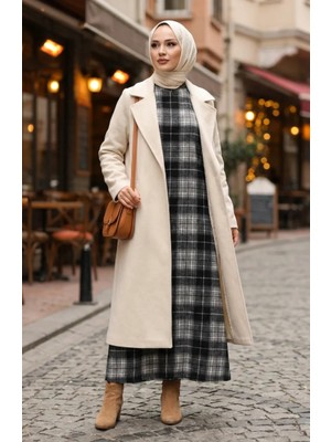 Sefa Merve Ekose Desenli Oduncu Kışlık Elbise 2508-04 Siyah