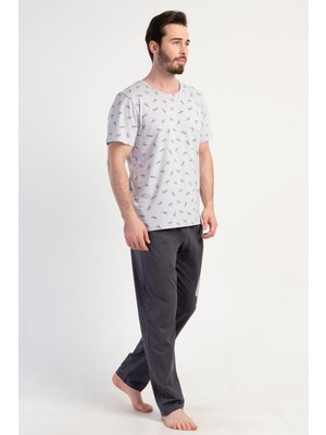 Vienetta Erkek Büyük Beden Kısa Kollu %100 Pamuk Gri Pijama Takımı C6T0N3113