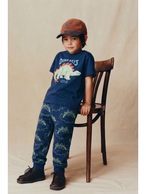 Magu Erkek Çocuk Pamuklu Lacivert Dinozor Baskılı T-Shirt ve Eşofman Altı 2'li Takım