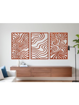 3 Parça Modern Geometrik Ahşap Duvar Tablosu Seti – Dekoratif Mdf Tablo
