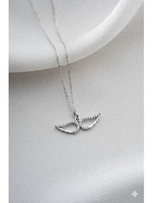 Two Arts Kadın 925 Ayar Gümüş Melek Kanadı Zirkon Taşlı Kolye | 925 Gümüş