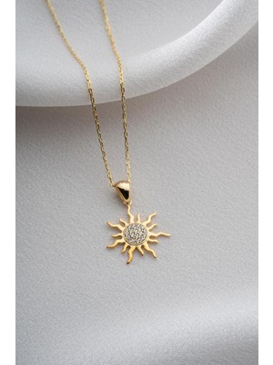 Two Arts Kadın 925 Ayar Gümüş Güneş Zirkon Taşlı Kolye | 925 Gümüş