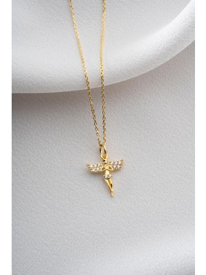 Two Arts Kadın 925 Ayar Gümüş Isa Melek Kolye | 14K Altın Kaplama