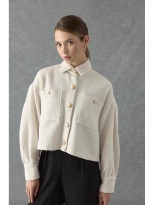 Merve Gültekin Crop Tüvit Gömlek Ekru