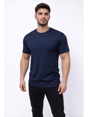 Axxel Erkek Lacivert Kısa Kollu Bisiklet Yaka T-SHIRT-D677
