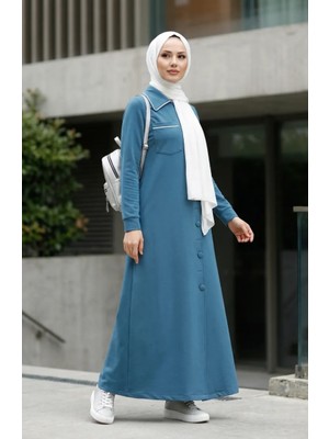 Iki Iplik Düğmeli Ferace 71176-02 Petrol