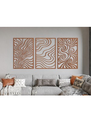 3 Parça Modern Geometrik Ahşap Duvar Tablosu Seti – Dekoratif Mdf Tablo