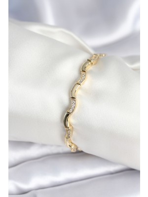 Vice Avm Pirinç Gold Renk Dalgalı Model Kadın Bileklik - TJ-BB7962 TG-V 11415