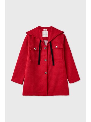 Merve Gültekin Geniş Yakalı Tüvit Ceket Kırmızı