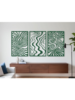 3 Parça Modern Geometrik Ahşap Duvar Tablosu Seti – Dekoratif Mdf Tablo