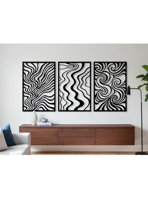 3 Parça Modern Geometrik Ahşap Duvar Tablosu Seti – Dekoratif Mdf Tablo