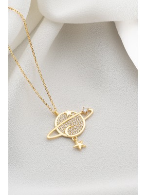 Two Arts Kadın 925 Ayar Gümüş Uzay Gezegeni Jüpiter Kolye | Hediye Kutusunda