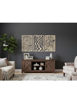3 Parça Modern Geometrik Ahşap Duvar Tablosu Seti – Dekoratif Mdf Tablo