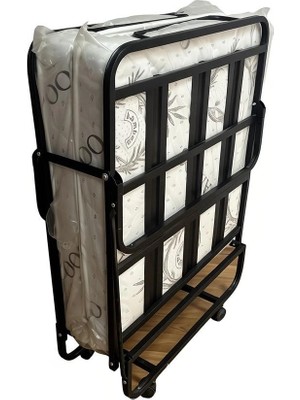 Bademli Halı Bademli Mobilya Metal Katlanır Karyola + Yatak 90X190 Tekerlekli