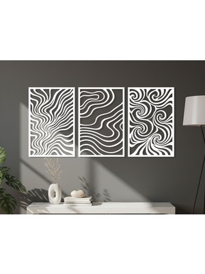 3 Parça Modern Geometrik Ahşap Duvar Tablosu Seti – Dekoratif Mdf Tablo