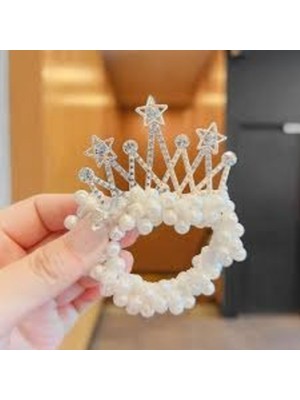 Efna Store Taç Figürlü Zirkon Taşlı Cinderella,balerin Prenses Toka,atkuyruğu,topuz Incili Çocuk Lastik Toka