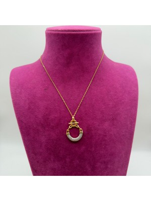 Mare Accessories Gold T-Tokalı Geometrik Halka Çelik Kolye - 45 cm