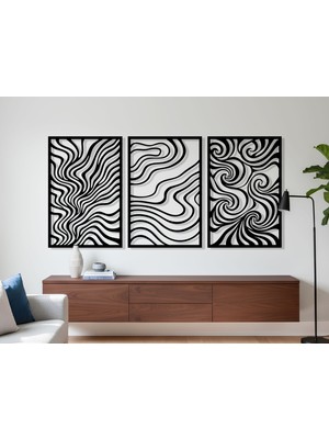 3 Parça Modern Geometrik Ahşap Duvar Tablosu Seti – Dekoratif Mdf Tablo