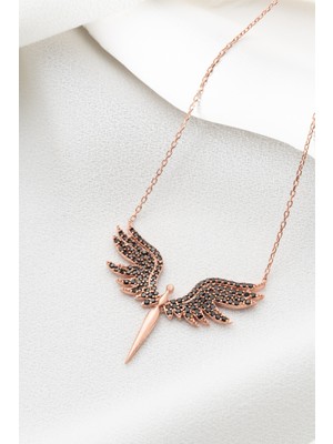 Two Arts Kadın 925 Ayar Gümüş Siyah Zirkon Taşlı Mikail Meleği Kolye | Hediye Kutusunda