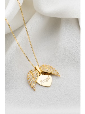 Two Arts Kadın 925 Ayar Gümüş Melek Kanadı Zirkon Taşlı Kolye | Özel Tasarım Hediye Kutusunda