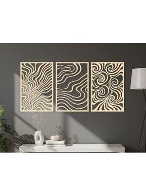 3 Parça Modern Geometrik Ahşap Duvar Tablosu Seti – Dekoratif Mdf Tablo