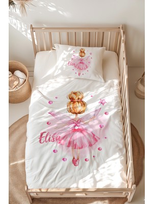 Lilabio %100 Pamuk Isme Özel Isimli Montessori Yatak Nevresim Takımı (100X200 Cm) Peri