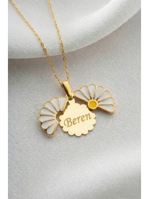 Two Arts Kadın 925 Ayar Gümüş Papatya Isim Kolye Açılır Kapanır | 14K Altın Kaplama
