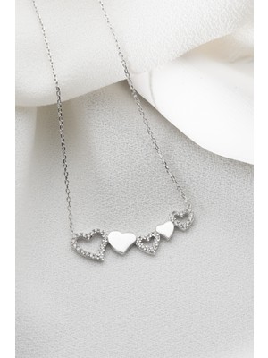 Two Arts Kadın 925 Ayar Gümüş 5 Kalpli Kolye | Hediye Kutusunda