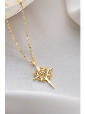 Two Arts Kadın 925 Ayar Gümüş Kutup Yıldızı Zirkon Taşlı Kolye | Hediye Kutusunda