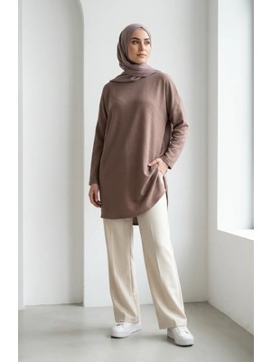 Rahat Kesim Mevsimlik Tunik Iç Göstermez Büyük Beden Tunik Anne Tunik 8766-06 Sütlü Kahve