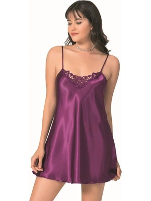 Amora Secret Özel Tasarım  Mor Kısa Saten Gecelik
