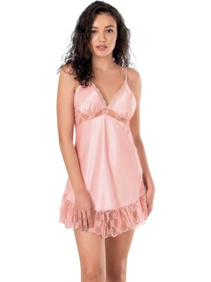 Amora Secret Özel Tasarım  Somon Kısa Saten Gecelik