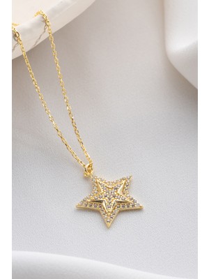 Two Arts Kadın 925 Ayar Gümüş Yıldız Zirkon Taşlı Kolye | Hediye Kutusunda