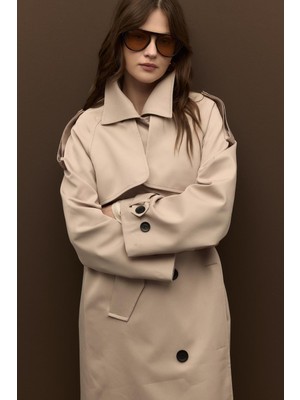 Merve Gültekin Raina Pamuk Gabardin Kruvaze Trençkot Taş