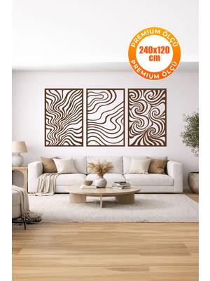 3 Parça Modern Geometrik Ahşap Duvar Tablosu Seti – Dekoratif Mdf Tablo